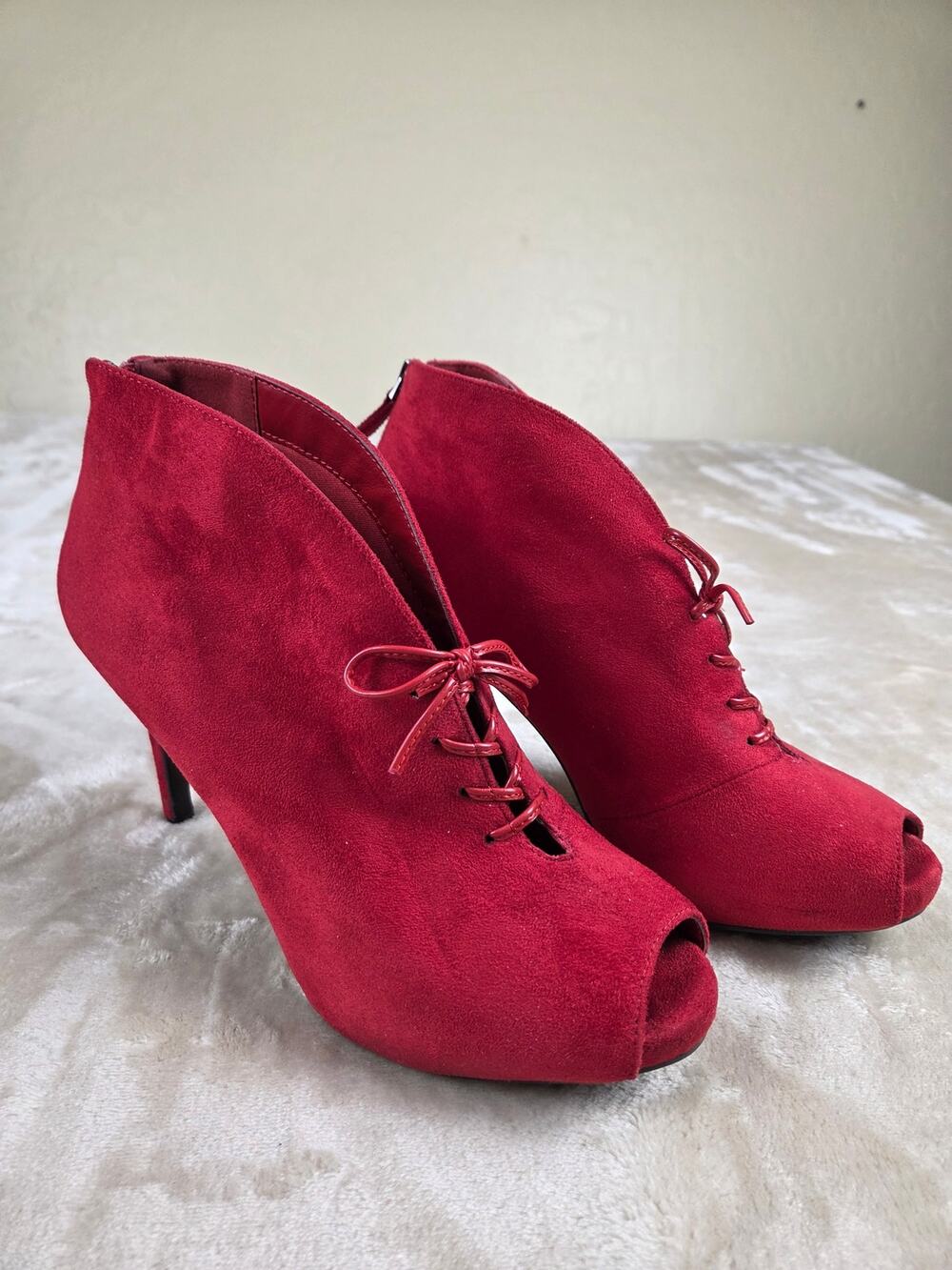 Impo Scarlet Red Sahara Lace Up Stiletto Booties